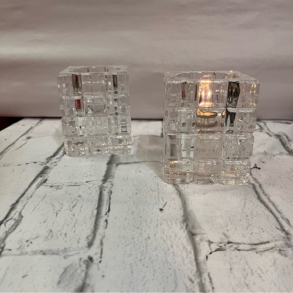 Vntge Crystal block candleholders set of 2 lg brick votive tea light holders - Picture 16 of 16
